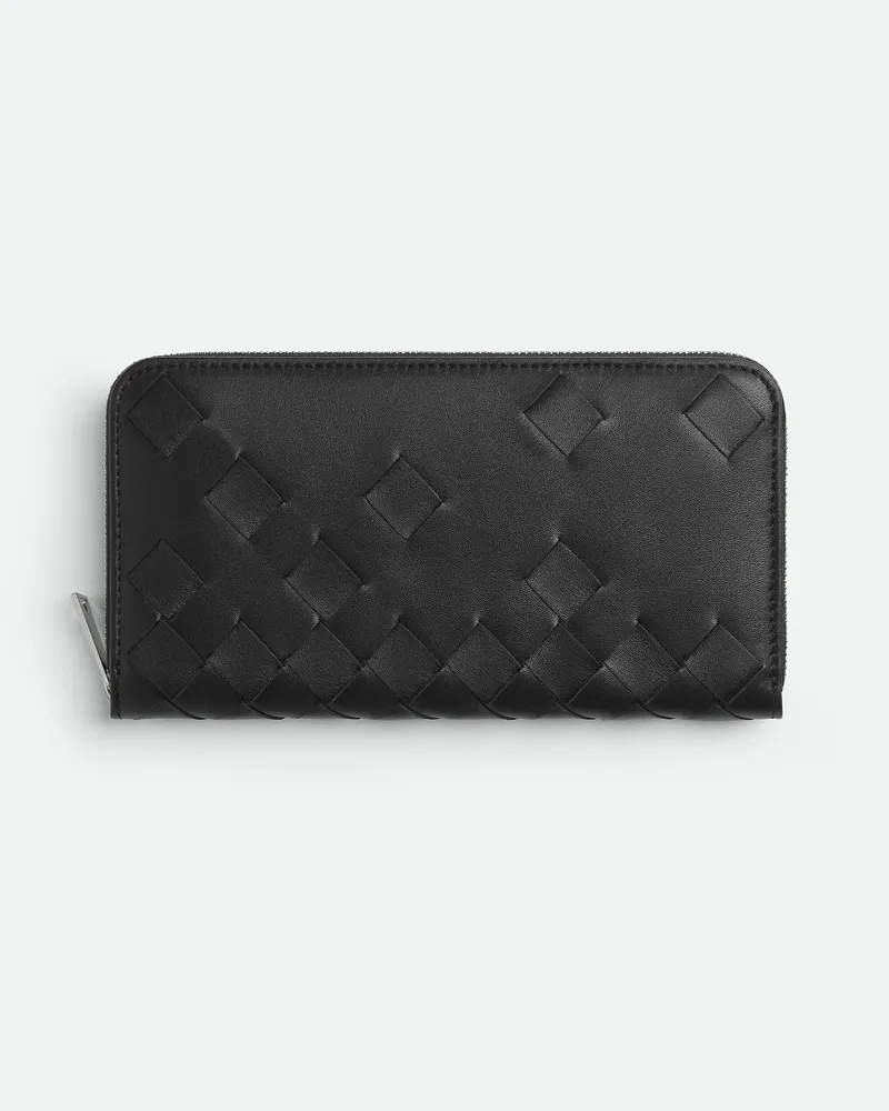 Bottega Veneta Intrecciato Portemonnaie Mit Umlaufenden Reißverschluss Black