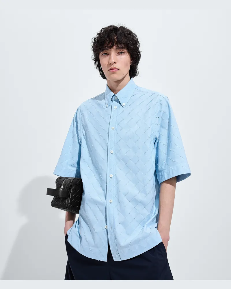 Bottega Veneta Hemd aus Intrecciato Baumwollpopeline-Blau - Herren Blau