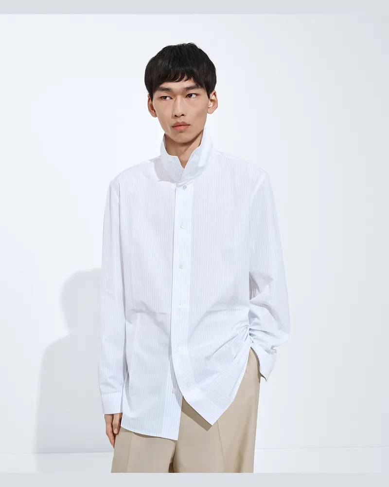 Bottega Veneta Hemd aus Baumwollpopeline mit Nadelstreifen-Weiss - Herren Weiss