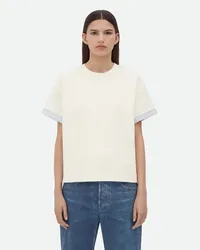 Bottega Veneta Kariertes Baumwolltshirt Mit Doppelter Schicht Chalk