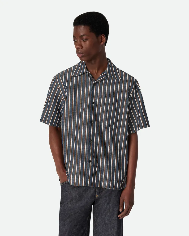 Bottega Veneta Gestreiftes Hemd Aus Baumwolle Und Leinen Blue
