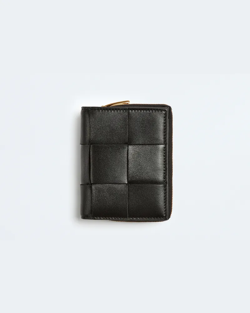 Bottega Veneta Kleines Cassette Bi-fold Portemonnaie Mit Zip - Schwarz - Damen - 50 % Lammfell & 50 % Kalbsleder Schwarz