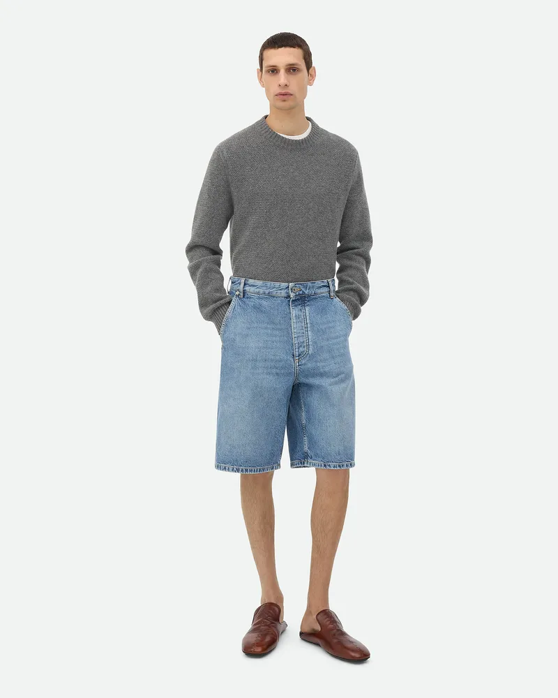 Bottega Veneta Cargoshorts Aus Denim In Vintage Indigo Mid