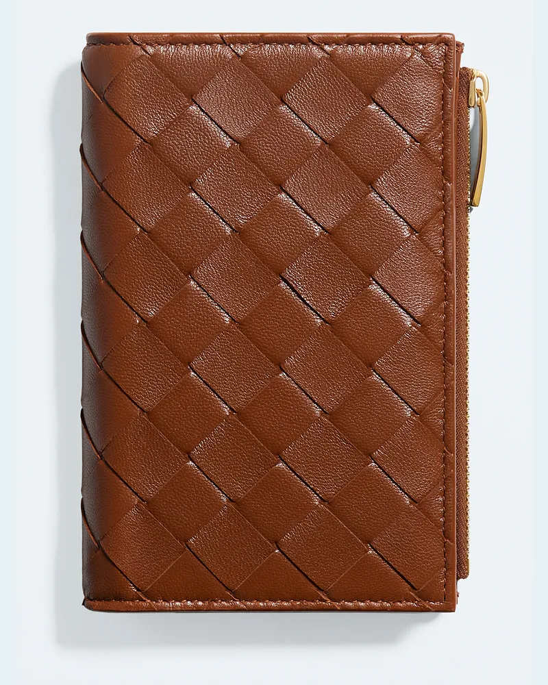Bottega Veneta Mittelgroßes Intrecciato Bi-Fold Portemonnaie-Braun - Damen Braun