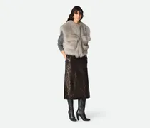Kurze Weste aus Toscana Shearling-Grau & Silberfarben - Damen