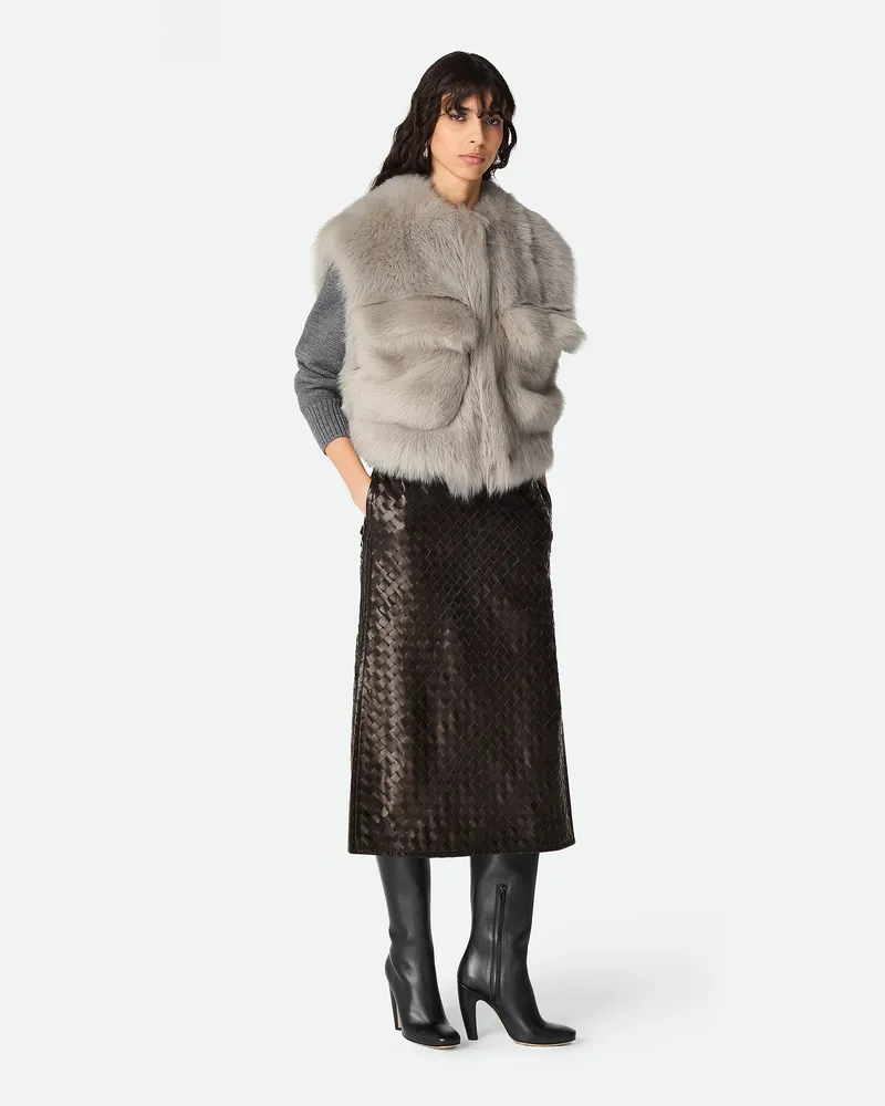 Bottega Veneta Kurze Weste Aus Toscana Shearling - Grau & Silberfarben - Damen 100 % Lammleder Grau