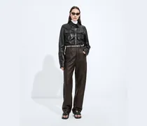 Hose aus Intrecciato Leder-Braun - Damen