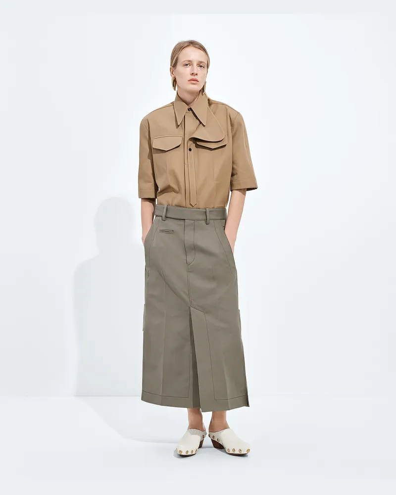 Bottega Veneta Rock Aus Baumwolle Und Seidengabardine - Grau & Silberfarben - Damen 75 % Baumwolle & 25 % Seide Grau