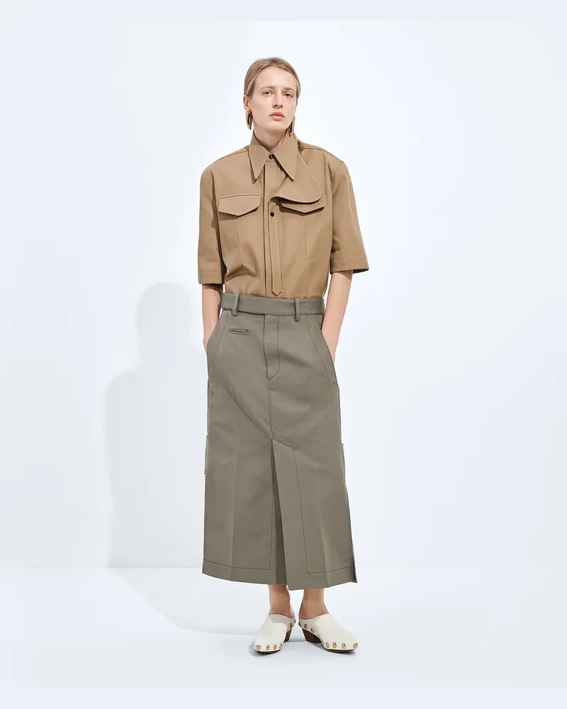 Bottega Veneta Rock Aus Baumwolle Und Seidengabardine - Grau & Silberfarben - Damen 75 % Baumwolle & 25 % Seide Grau