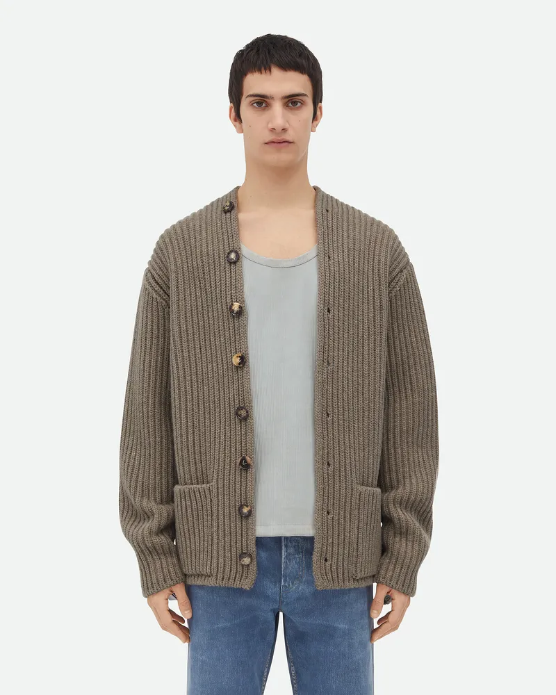 Bottega Veneta Engisch Gerippter Cardigan Aus Woe Und Kaschmir Sand