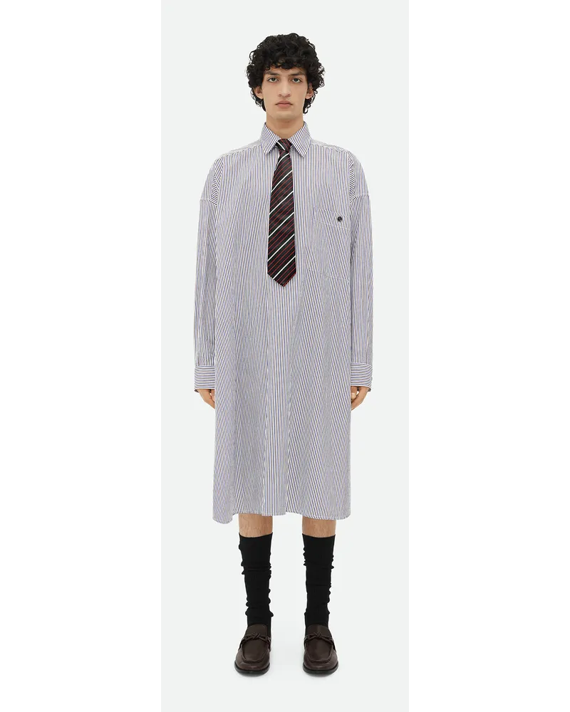 Bottega Veneta Langes, Gestreiftes Baumwollhemd Blue