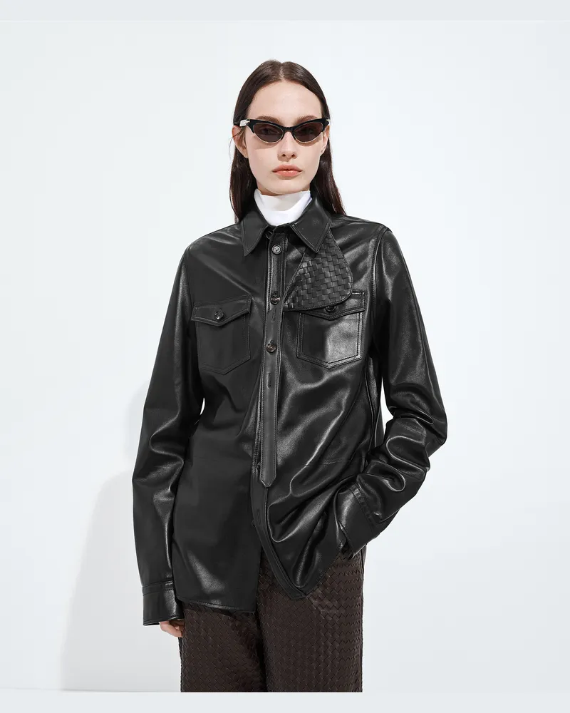 Bottega Veneta Hemd Aus Leicht Glänzendem Leder - Schwarz - Damen 100 % Lammleder Schwarz