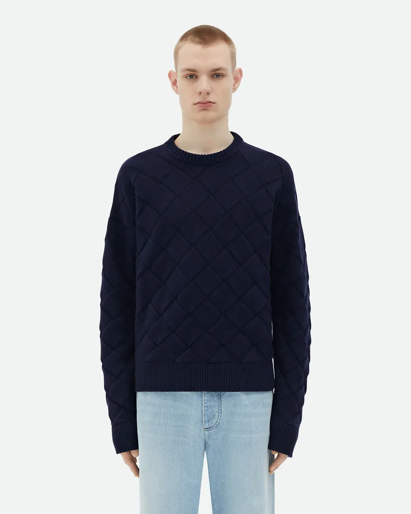 Bottega Veneta Pullover Aus Intreccio Wolle - Blau - Herren Wolle, Polyamid & Elasthan Blau