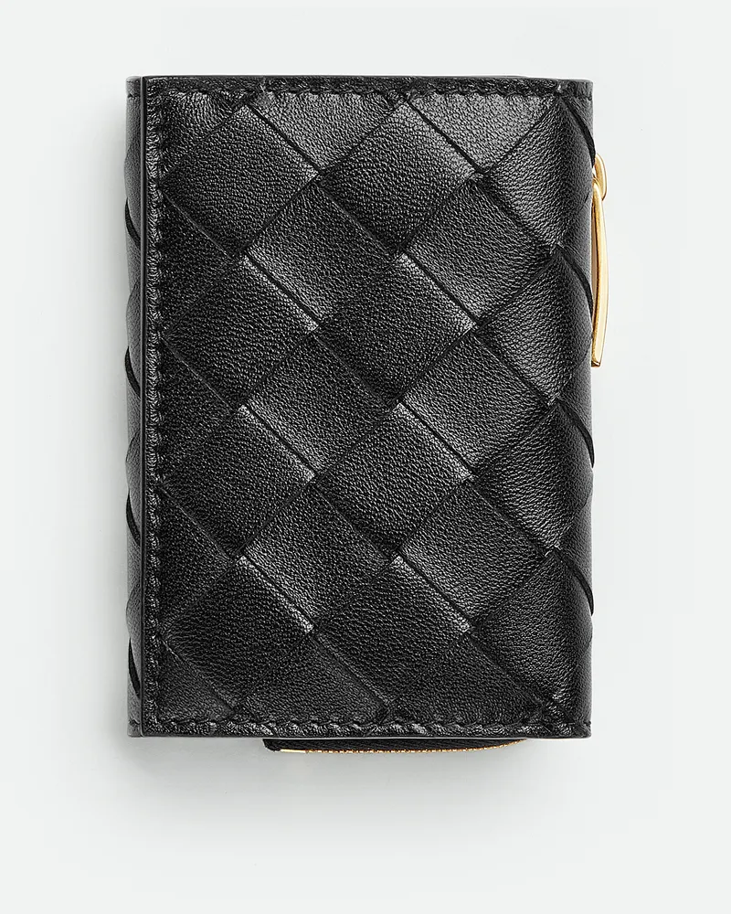 Bottega Veneta Kleines Intrecciato Trifold Portemonnaie Mit Zip Black