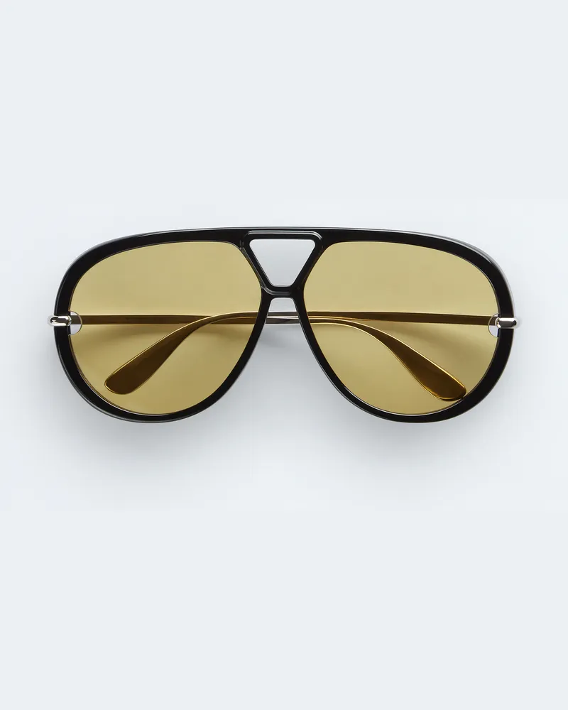 Bottega Veneta Classic Sonnenbrille In Pilotenform - Schwarz - Unisex - 100 % Recyceltes Azetat Schwarz