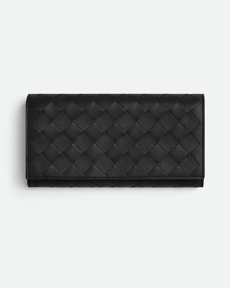 Bottega Veneta Großes Intrecciato Portemonnaie Mit Überschlag Black