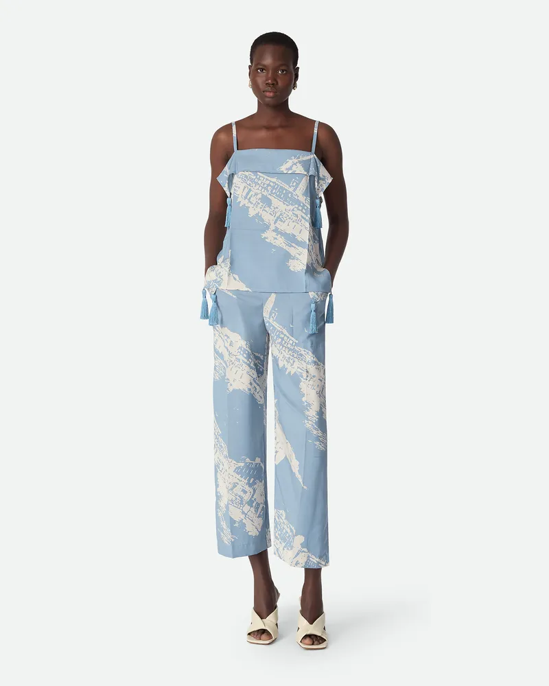 Bottega Veneta Seidentop Mit Italienischer Postkarte Blue