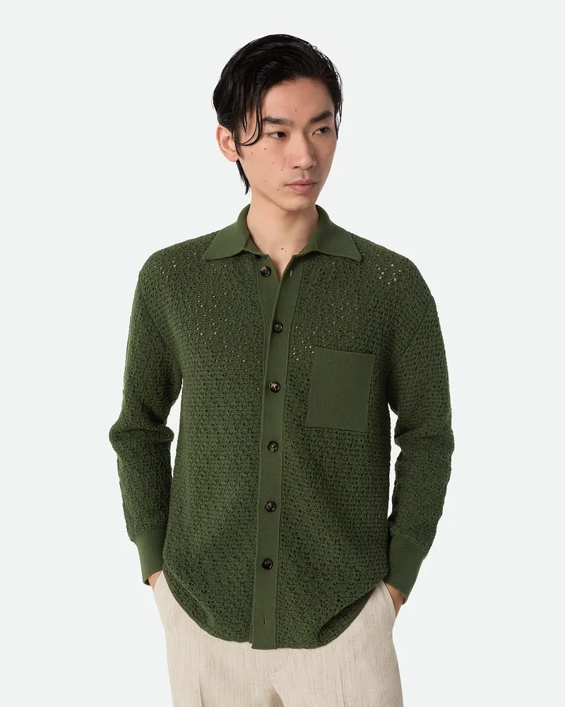 Bottega Veneta Gehäkeltes Baumwollhemd - Grün - Herren 100 % Baumwolle Grün