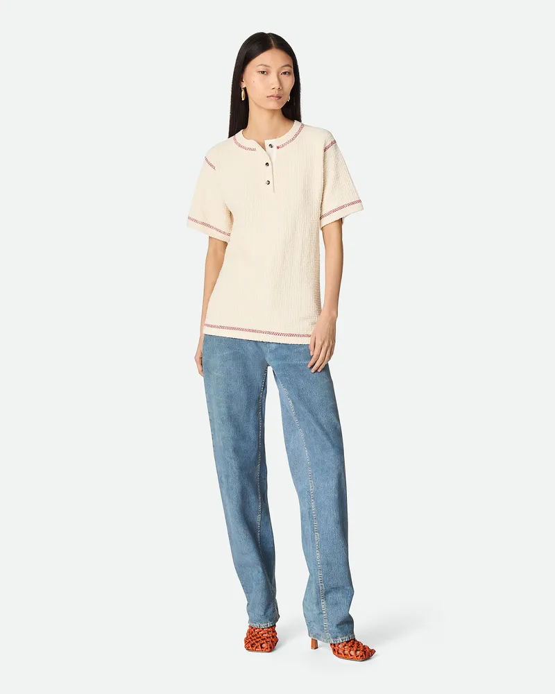 Bottega Veneta Baumwoll-t-shirt Mit Wabenmuster - Weiss - Damen 78 % Baumwolle & 22 % Polyamid Weiss