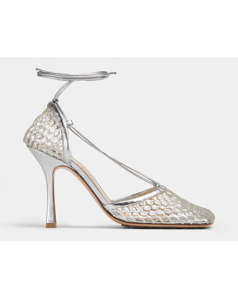 Bottega Veneta Stretch Schnürsandale Silver