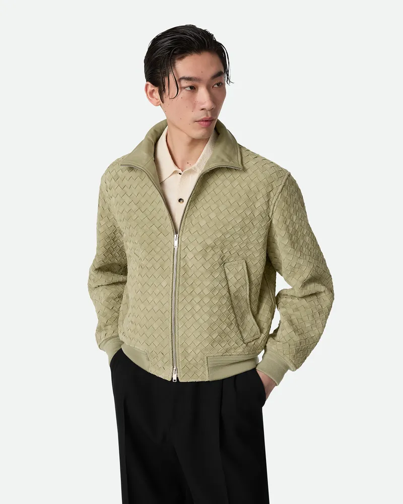 Bottega Veneta Blouson Aus Intrecciato Wildleder - Grün - Herren Lammleder Grün