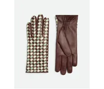 Zweifarbige Intrecciato Handschuhe Aus Leder