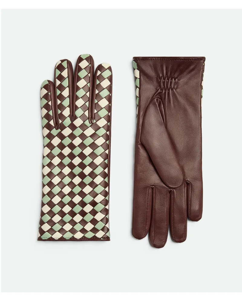 Bottega Veneta Zweifarbige Intrecciato Handschuhe Aus Leder Boysenberry