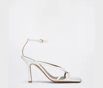 Stretch Sandale Mit Riemen - Weiss - Damen 100 % Lammleder