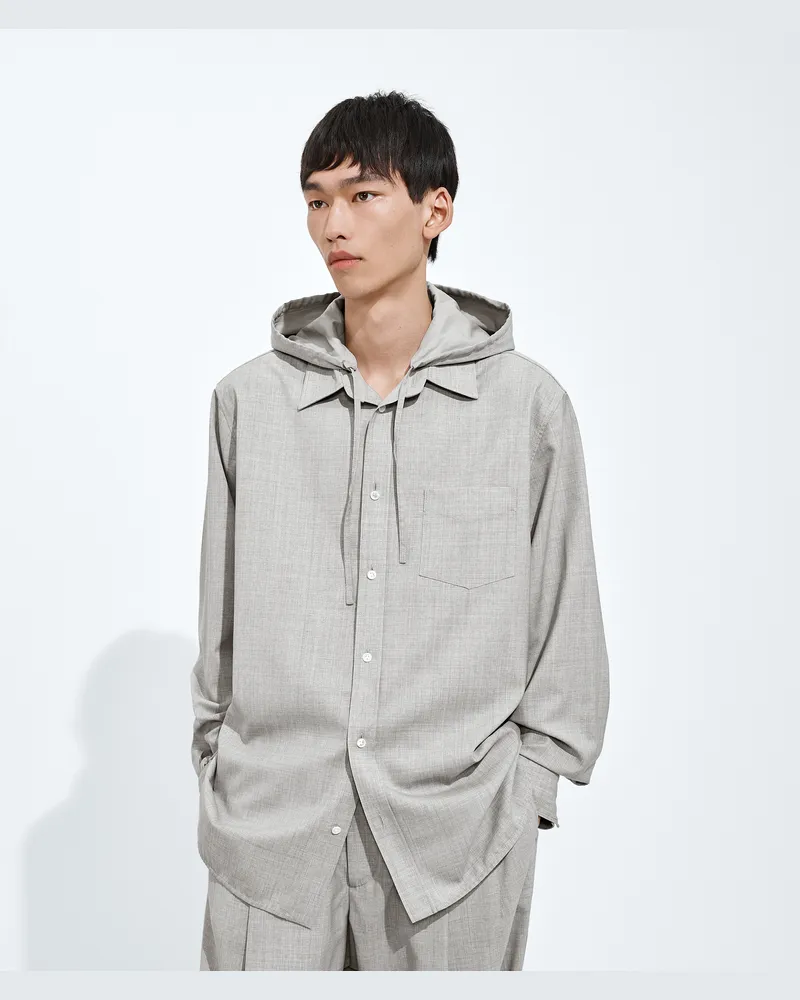 Bottega Veneta Kapuzenshirt aus leichtem Wolltoile-Grau & Silberfarben - Herren Grau
