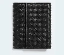 Kleines Intrecciato Piccolo Bi-Fold Portemonnaie mit Zip und Überschlag-Schwarz - Damen