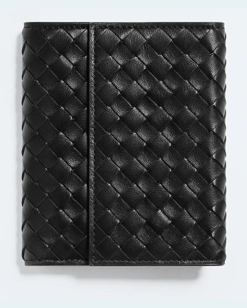 Bottega Veneta Kleines Intrecciato Piccolo Bi-Fold Portemonnaie mit Zip und Überschlag-Schwarz - Damen Schwarz
