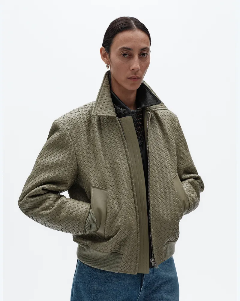 Bottega Veneta Intrecciato Lederblouson-Grün - Damen Grün