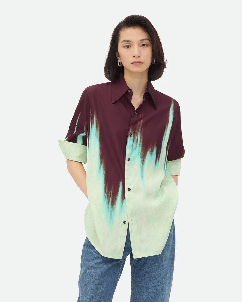 Bottega Veneta Hemd Aus Viskose Mit Farbverlauf Und Blütenprint Burgundy