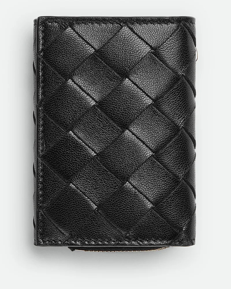 Bottega Veneta Tiny Intrecciato Trifold Portemonnaie Black