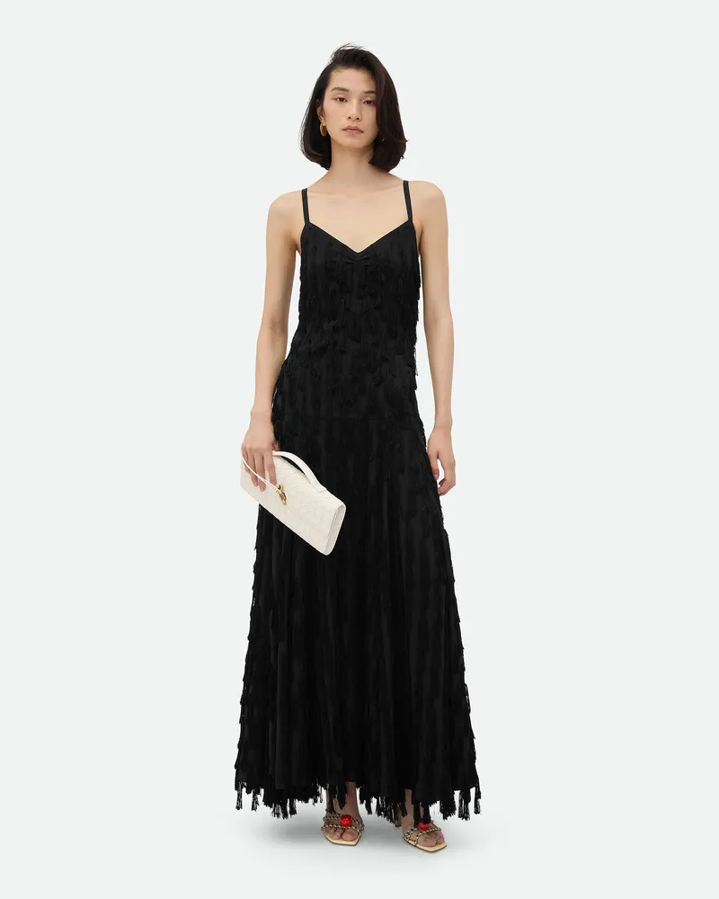Bottega Veneta Kleid Mit Fransen Aus Fil-coupé-crêpe - Schwarz - Damen Azetat & Viskose Schwarz