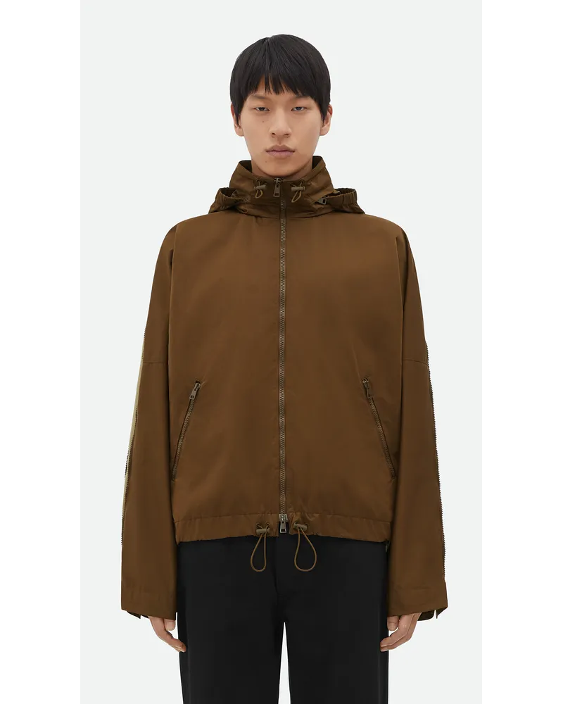 Bottega Veneta Tech Nylon Jacke Mit Kontratierendem Zip Cedar