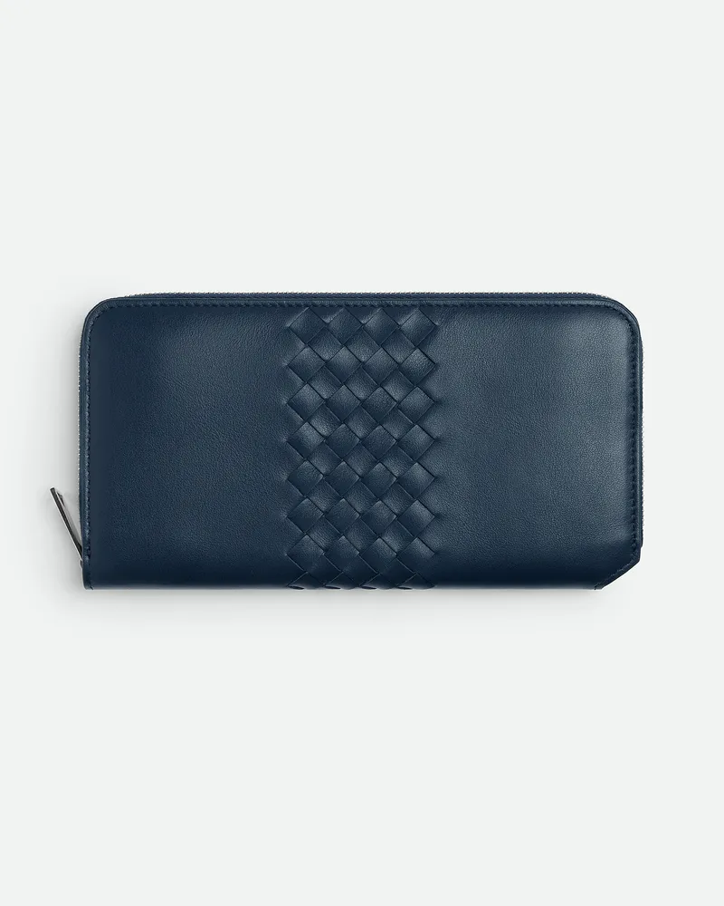 Bottega Veneta Intrecciato Piccolo Portemonnaie Mit Umlaufendem Reißverschluss - Blau - Herren - 100% Kalbsleder Blau