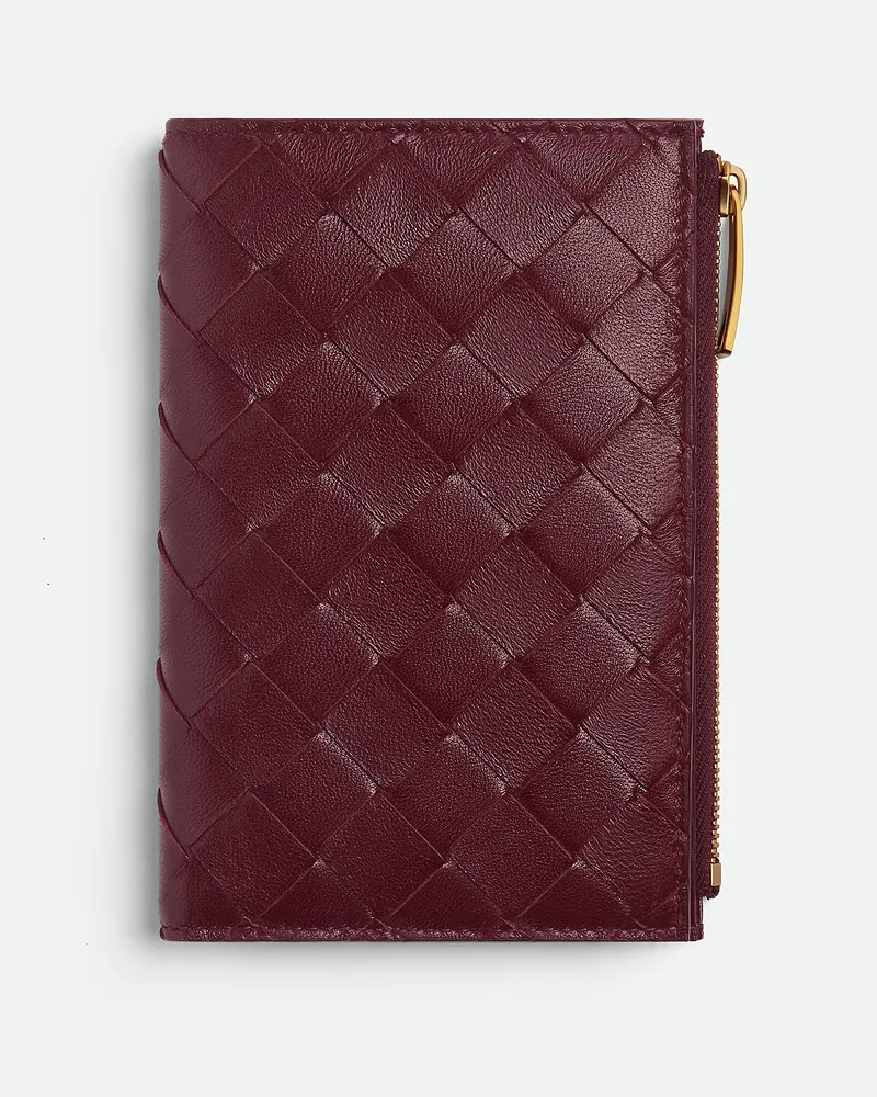 Bottega Veneta Mittelgroßes Intrecciato Bifold Portemonnaie Mit Zip Barolo