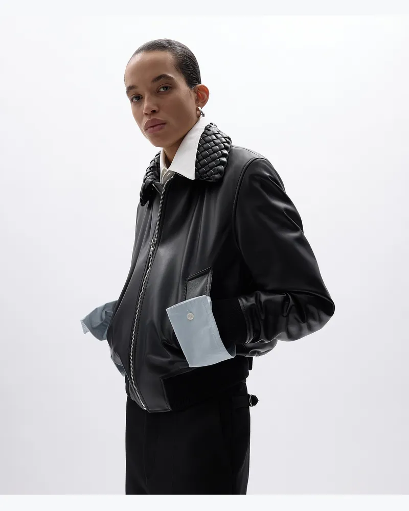 Bottega Veneta Wattierter Blouson aus glänzendem Leder-Schwarz - Damen Schwarz
