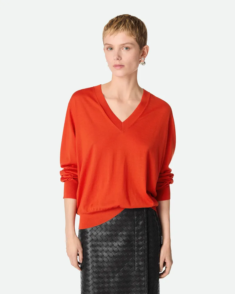 Bottega Veneta Pullover Aus Leichte, Feine Kaschir Poppy