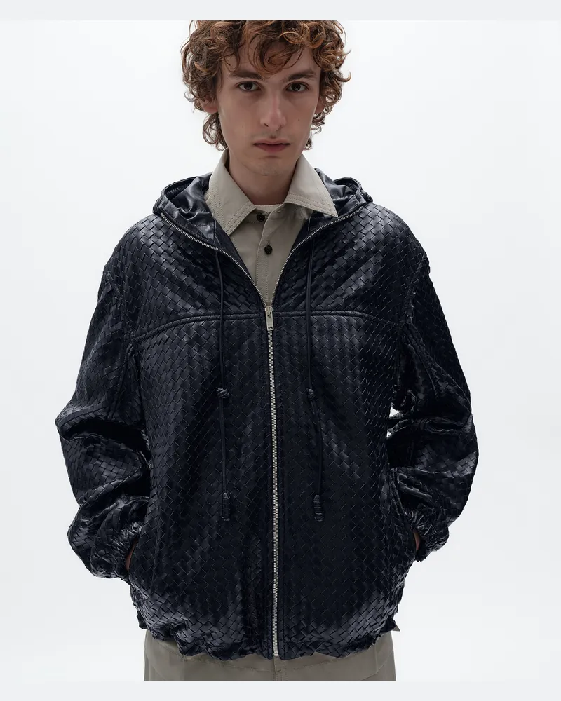 Bottega Veneta Kapuzenblouson aus Intrecciato Leder-Blau - Herren Blau