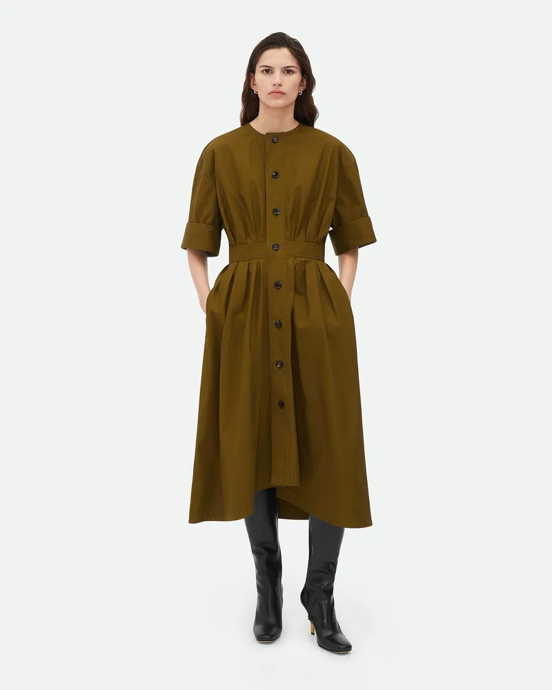 Bottega Veneta Kleid Aus Baumwollcanvas Olive