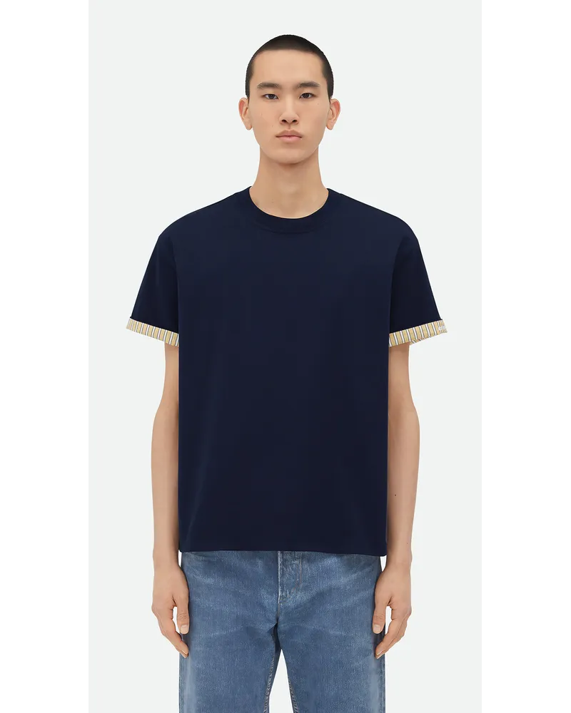 Bottega Veneta Doppellagiges Gestreiftes Tshirt Aus Baumwolle Navy