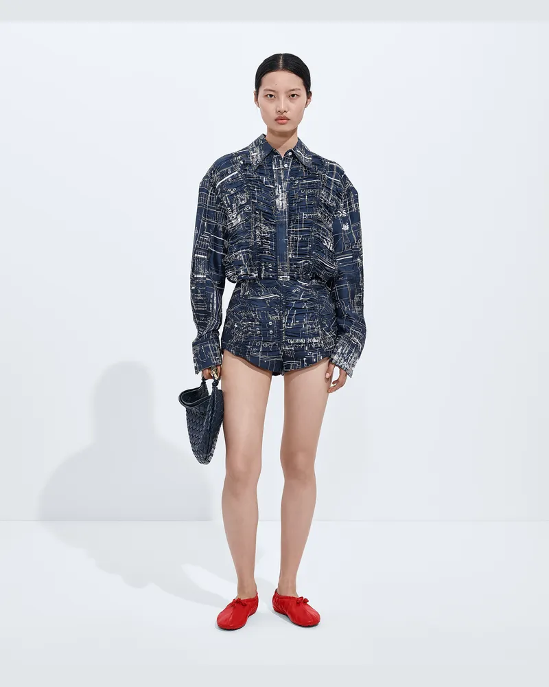 Bottega Veneta Body aus bedrucktem Seidentwill-Blau - Damen Blau