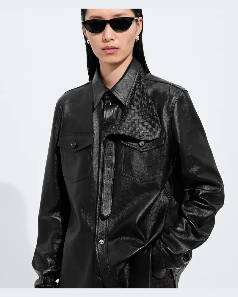 Bottega Veneta Lederhemd im Used-Look-Schwarz - Damen Schwarz