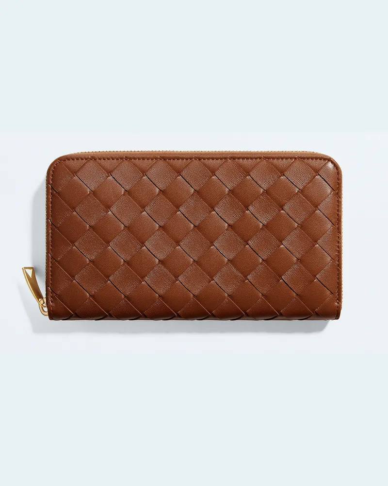 Bottega Veneta Intrecciato Portemonnaie mit umlaufenden Reißverschluss-Braun - Damen Braun