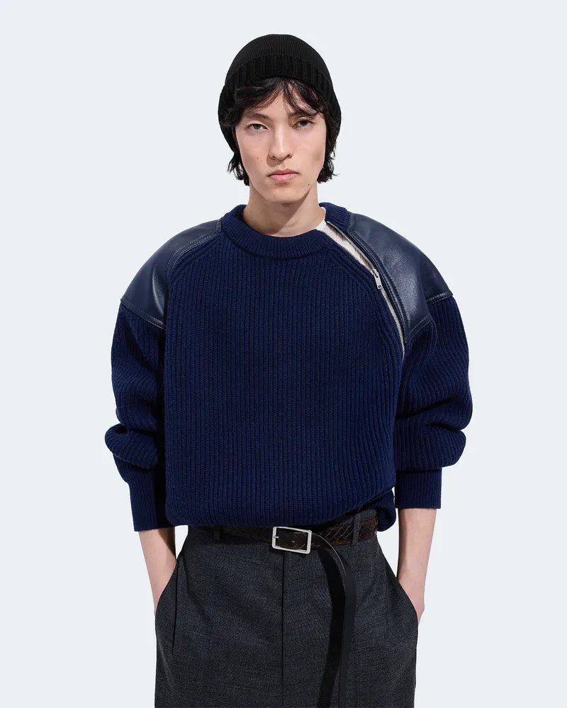 Bottega Veneta Pullover aus Wolle und Kaschmir im englischen Rippmuster-Blau - Herren Blau