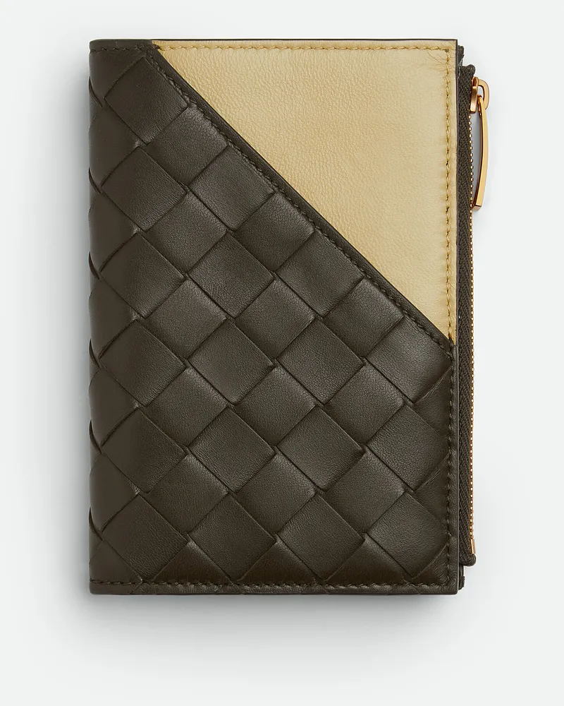 Bottega Veneta Mittelgroßes Intrecciato Diagonal Bifold Portemonnaie Kaki