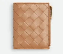 Kleines Intrecciato Bi-fold Portemonnaie - Braun - Damen - 100 % Lammleder