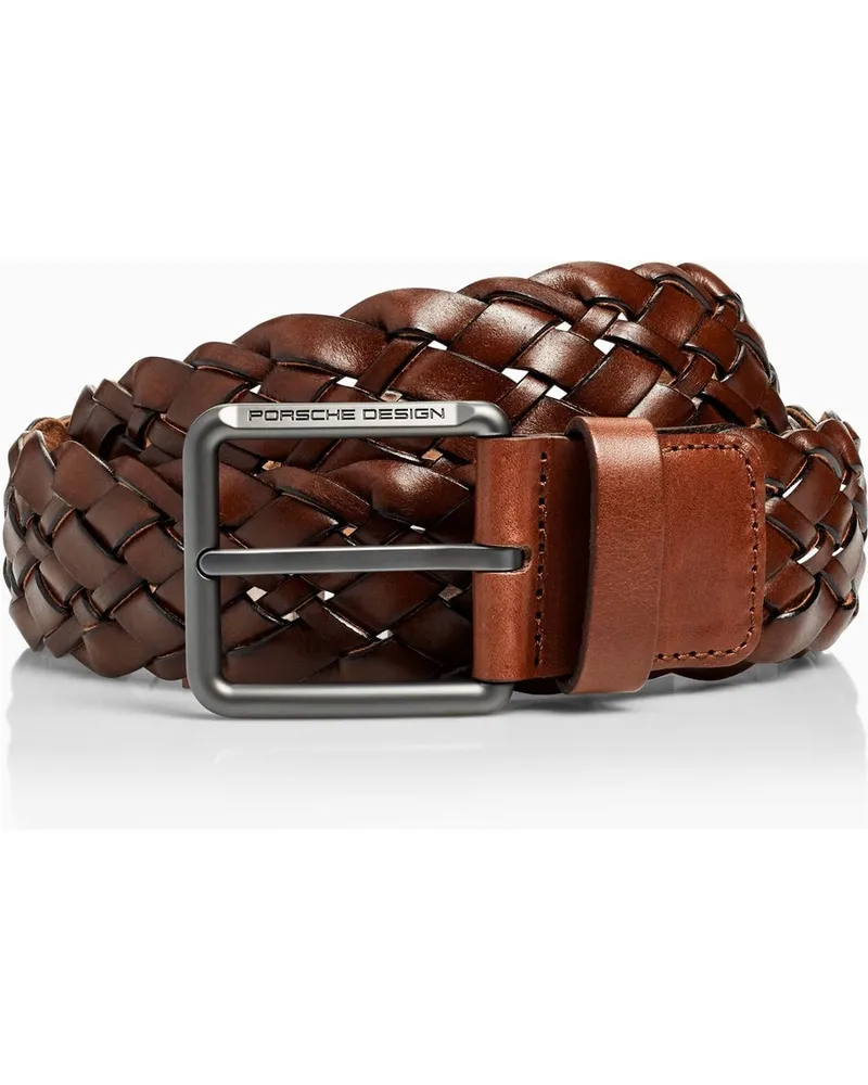 Porsche Design Casual Braided Pin Buckle Belt Cognac